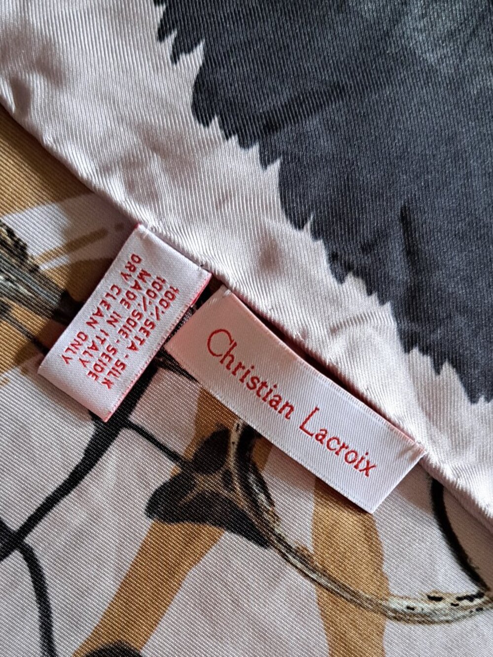 Christian Lacroix Silk Scarf, OS, black pink and purple floral - Picture 5 of 5